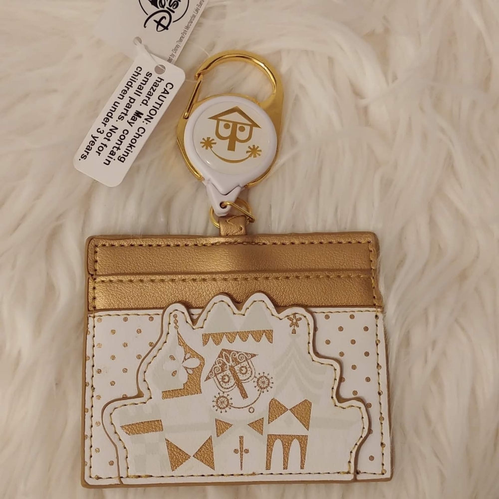 💝FIRM! NWT DISNEY PARKS LOUNGEFLY IT'S A SMALL WORLD RETRACTABLE ID/CARD HOLDE